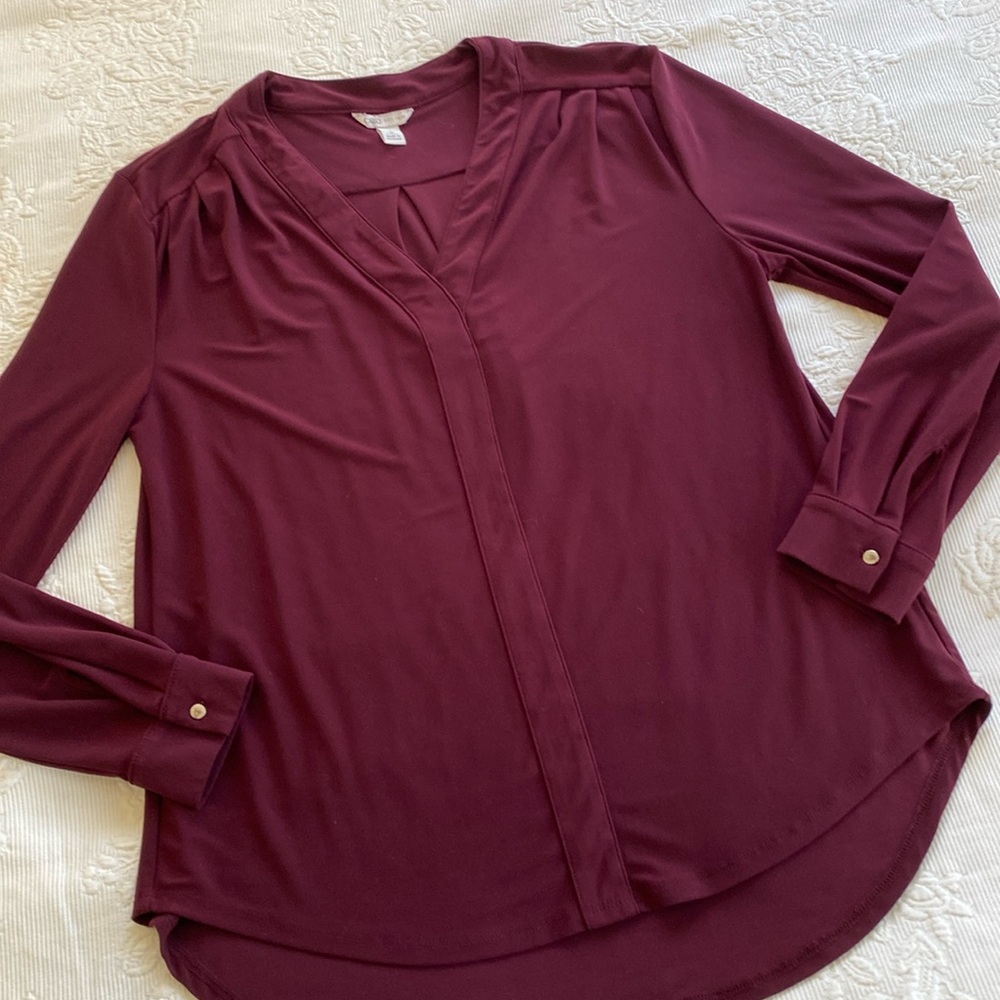 CATO burgundy or maroon color small pullover or blouse. Polyester with spandex.